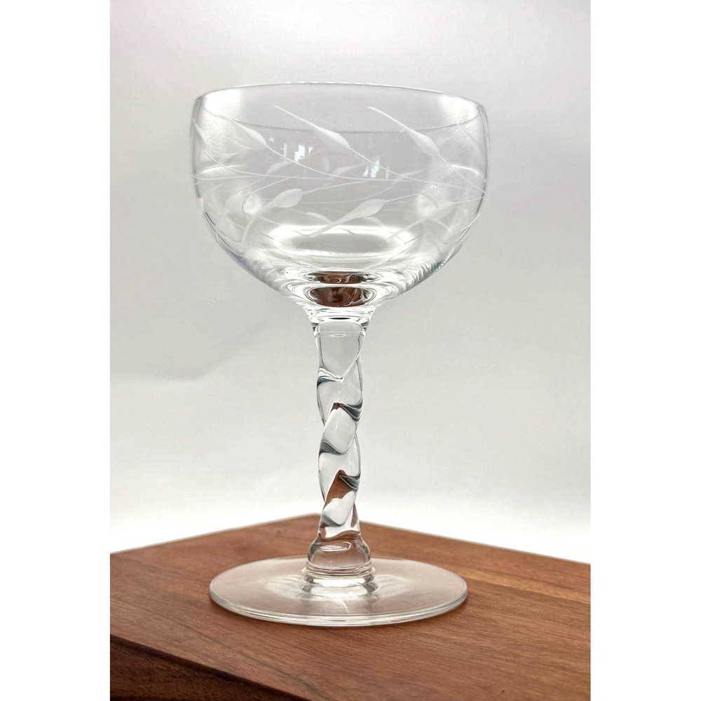 7 Vintage Etched  sorbet/Champagne coupes  4.5" tall, 2.5" in diameter